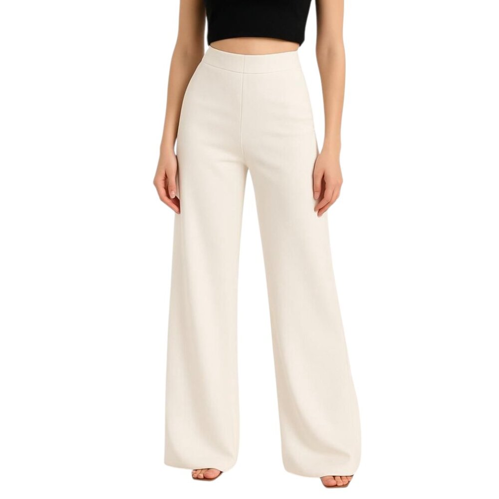 Lulus Women's Ivory High Waisted Flat Front Wide Leg Dress Pants Size S NWTF